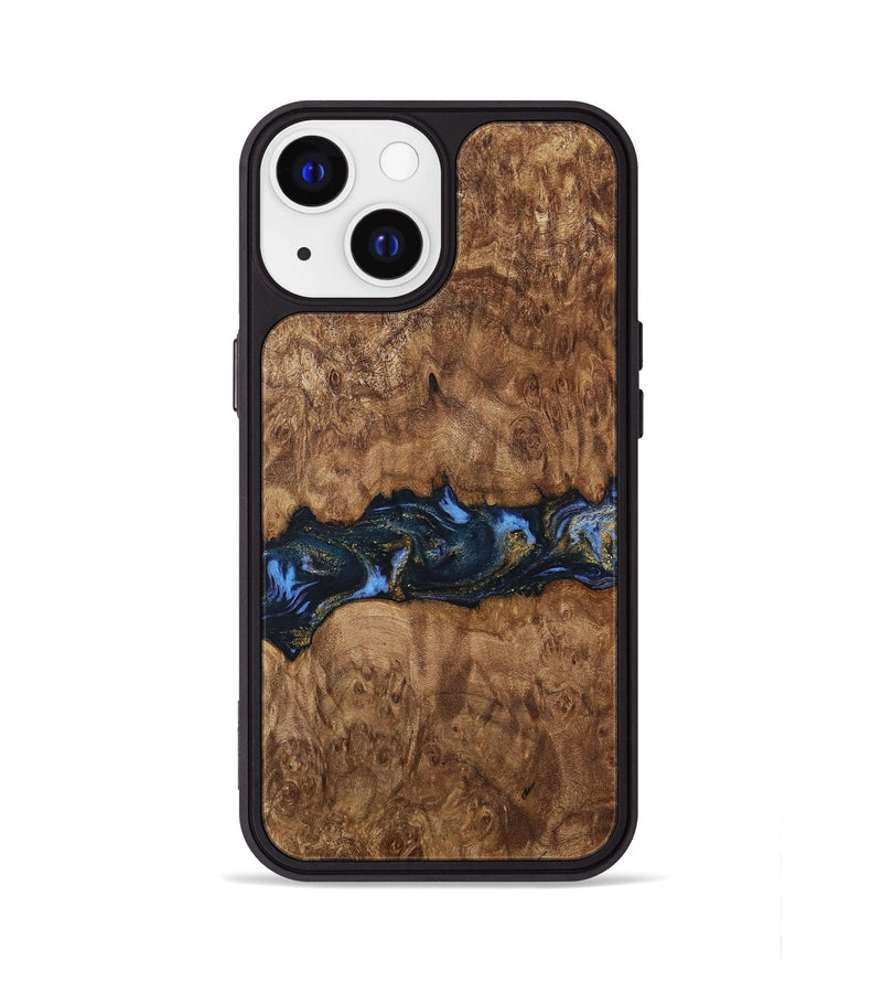 iPhone 13 Wood Phone Case - Caitlin (Teal & Gold, 730194)