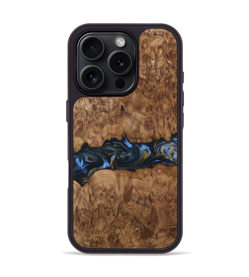 iPhone 16 Pro Wood Phone Case - Caitlin (Teal & Gold, 730194)