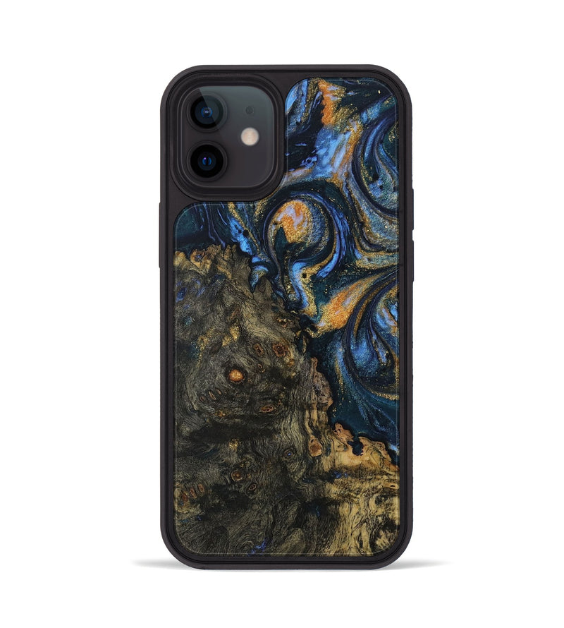 iPhone 12 Wood Phone Case - Mikhail (Teal & Gold, 730219)