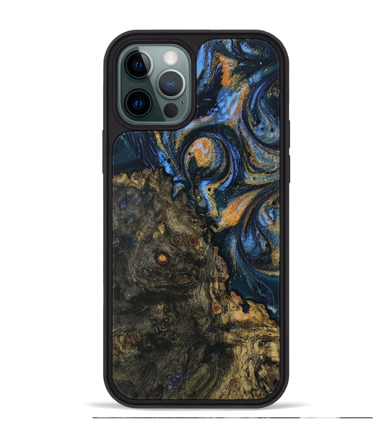 iPhone 12 Pro Max Wood Phone Case - Mikhail (Teal & Gold, 730219)