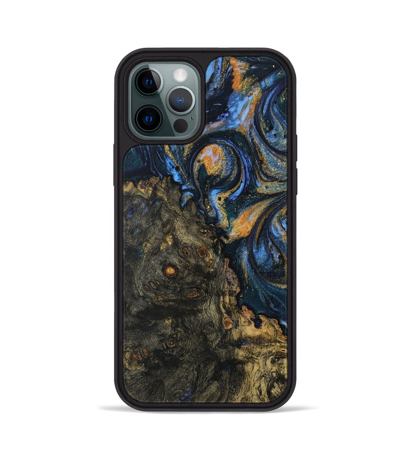 iPhone 12 Pro Wood Phone Case - Mikhail (Teal & Gold, 730219)