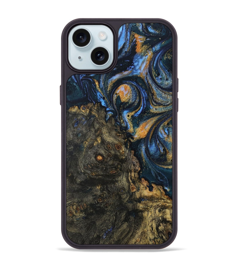 iPhone 15 Plus Wood Phone Case - Mikhail (Teal & Gold, 730219)