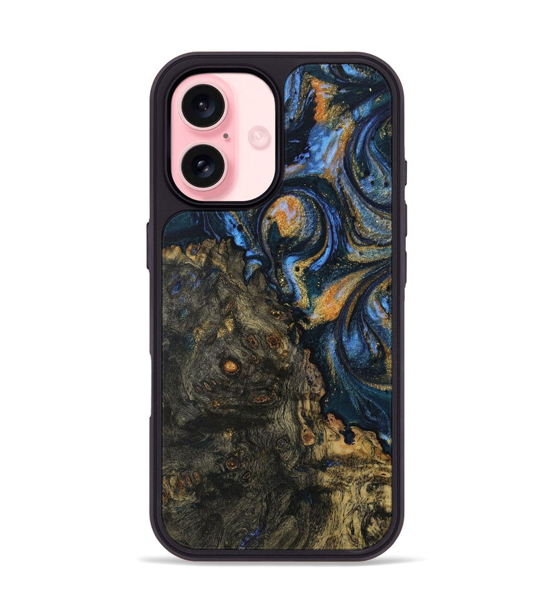 iPhone 16 Wood Phone Case - Mikhail (Teal & Gold, 730219)