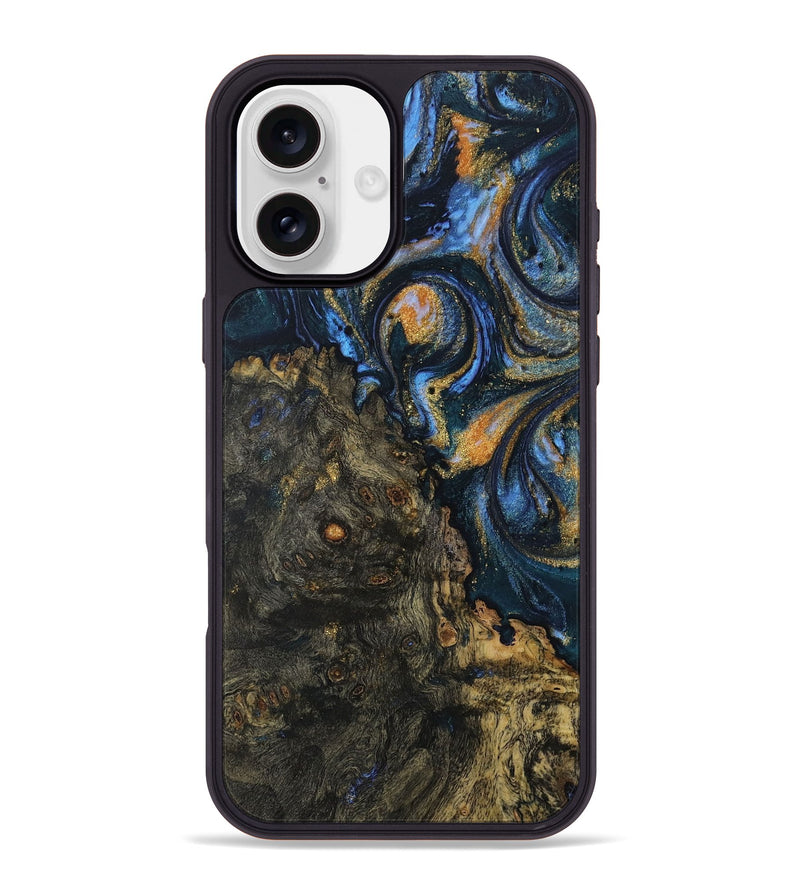 iPhone 16 Plus Wood Phone Case - Mikhail (Teal & Gold, 730219)