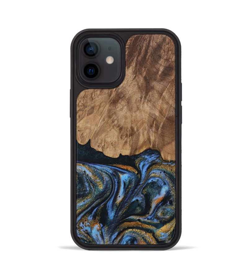 iPhone 12 Wood Phone Case - Vinay (Teal & Gold, 730240)