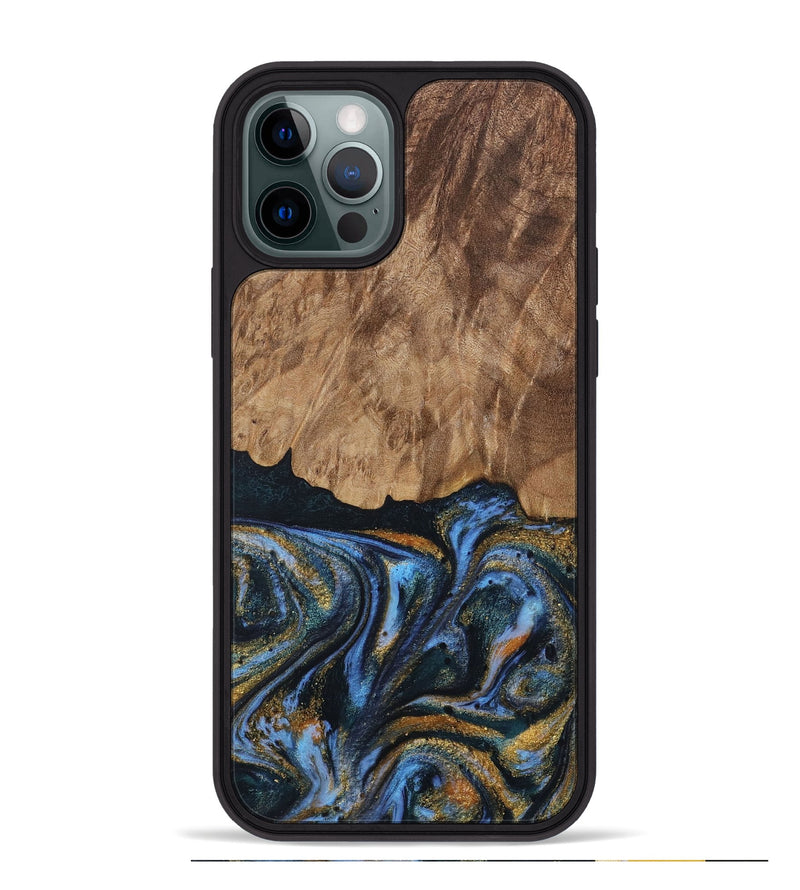 iPhone 12 Pro Max Wood Phone Case - Vinay (Teal & Gold, 730240)