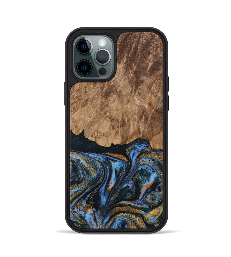 iPhone 12 Pro Wood Phone Case - Vinay (Teal & Gold, 730240)