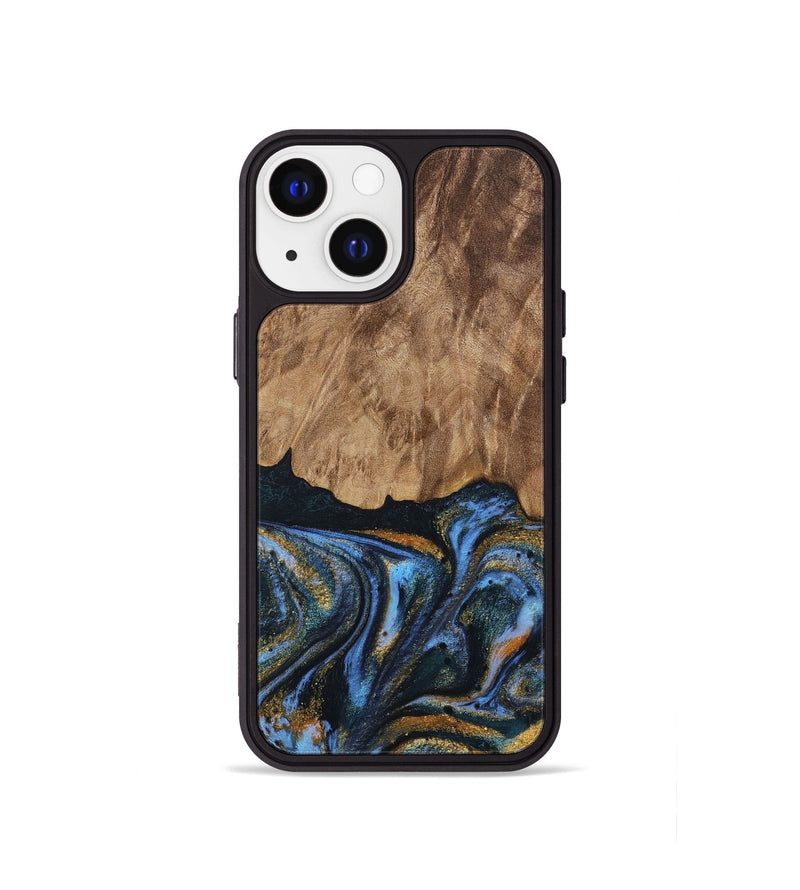 iPhone 13 mini Wood Phone Case - Vinay (Teal & Gold, 730240)