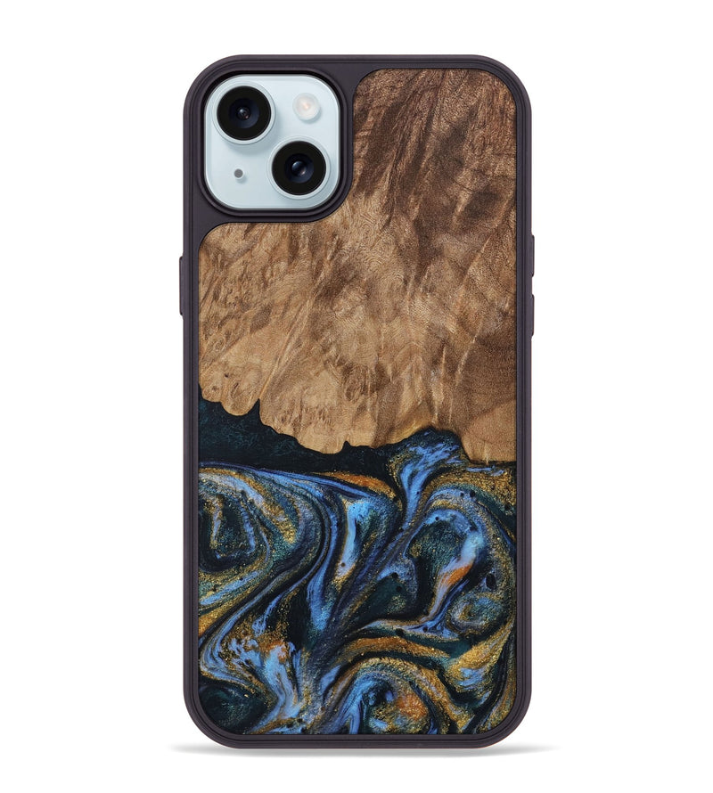 iPhone 15 Plus Wood Phone Case - Vinay (Teal & Gold, 730240)