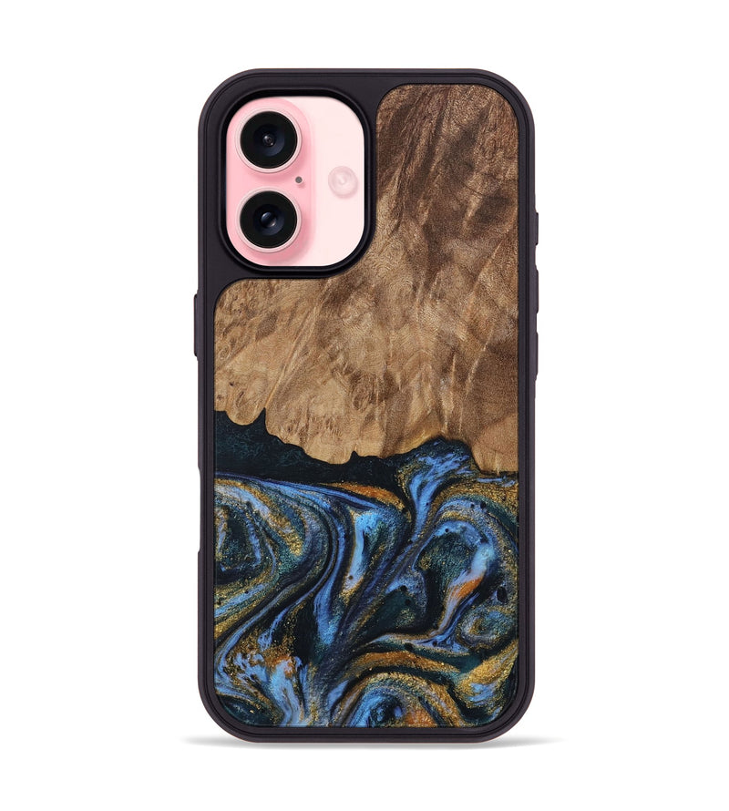 iPhone 16 Wood Phone Case - Vinay (Teal & Gold, 730240)