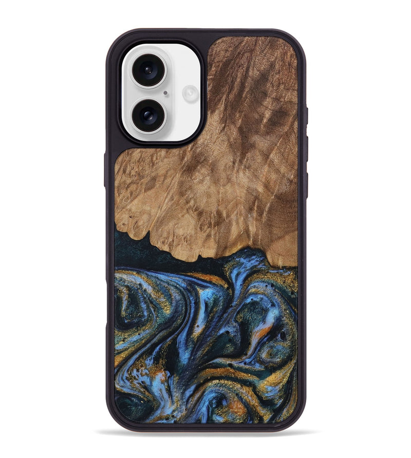 iPhone 16 Plus Wood Phone Case - Vinay (Teal & Gold, 730240)