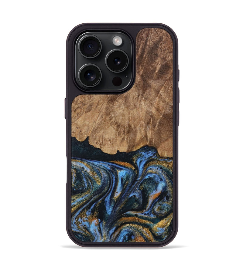 iPhone 16 Pro Wood Phone Case - Vinay (Teal & Gold, 730240)