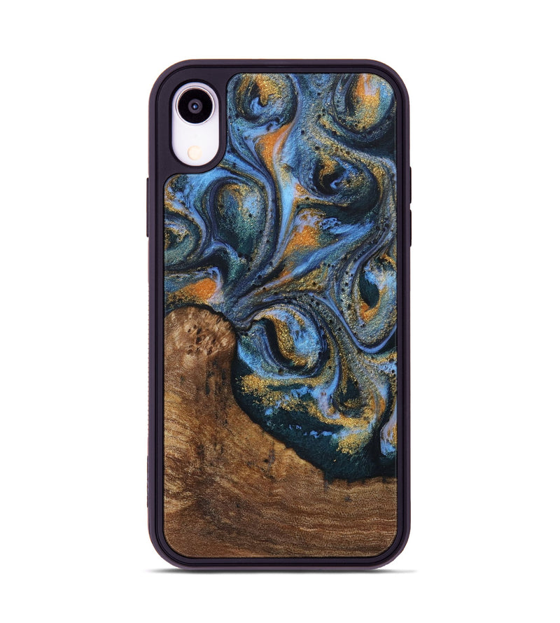 iPhone Xr Wood Phone Case - Fima (Teal & Gold, 730259)