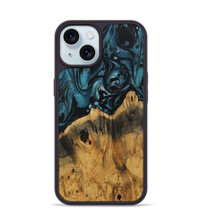 iPhone 15 Wood Phone Case - Brianda (Blue, 730322)