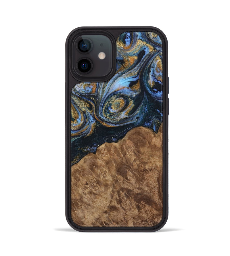 iPhone 12 Wood Phone Case - Winfred (Teal & Gold, 730324)