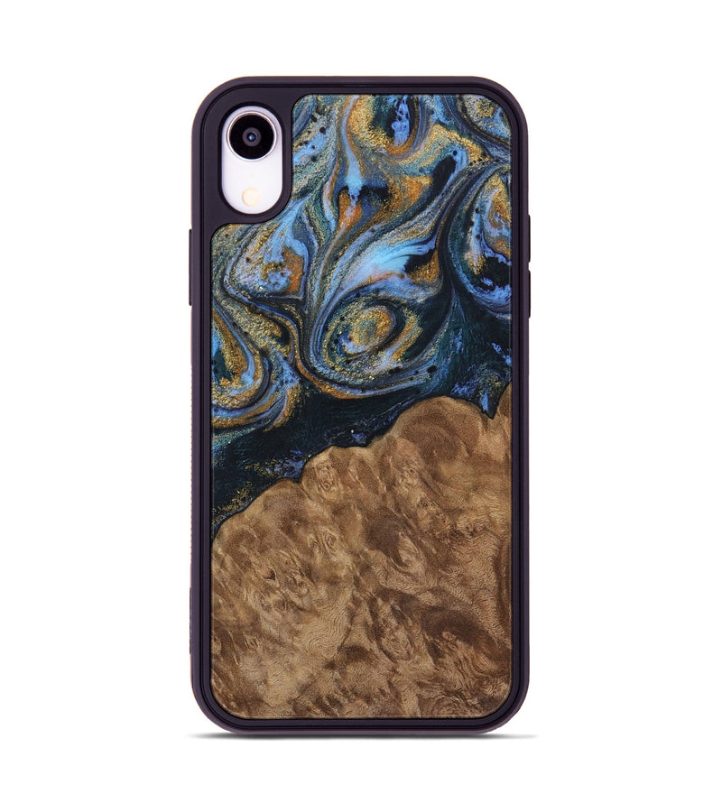 iPhone Xr Wood Phone Case - Winfred (Teal & Gold, 730324)