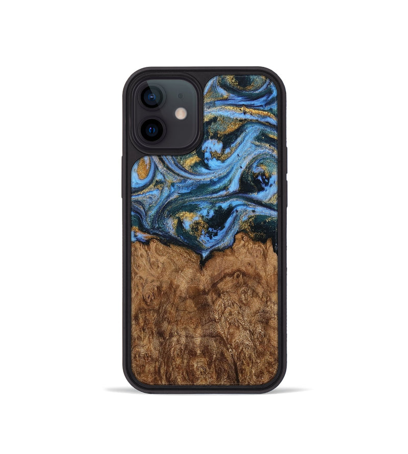 iPhone 12 mini Wood Phone Case - Charene (Teal & Gold, 730329)