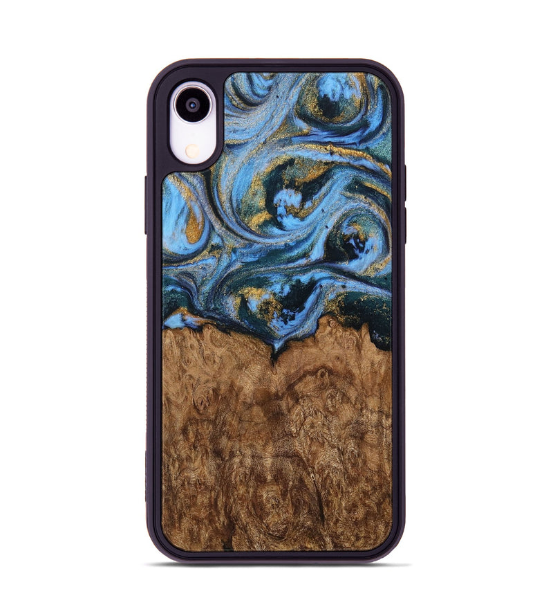 iPhone Xr Wood Phone Case - Charene (Teal & Gold, 730329)