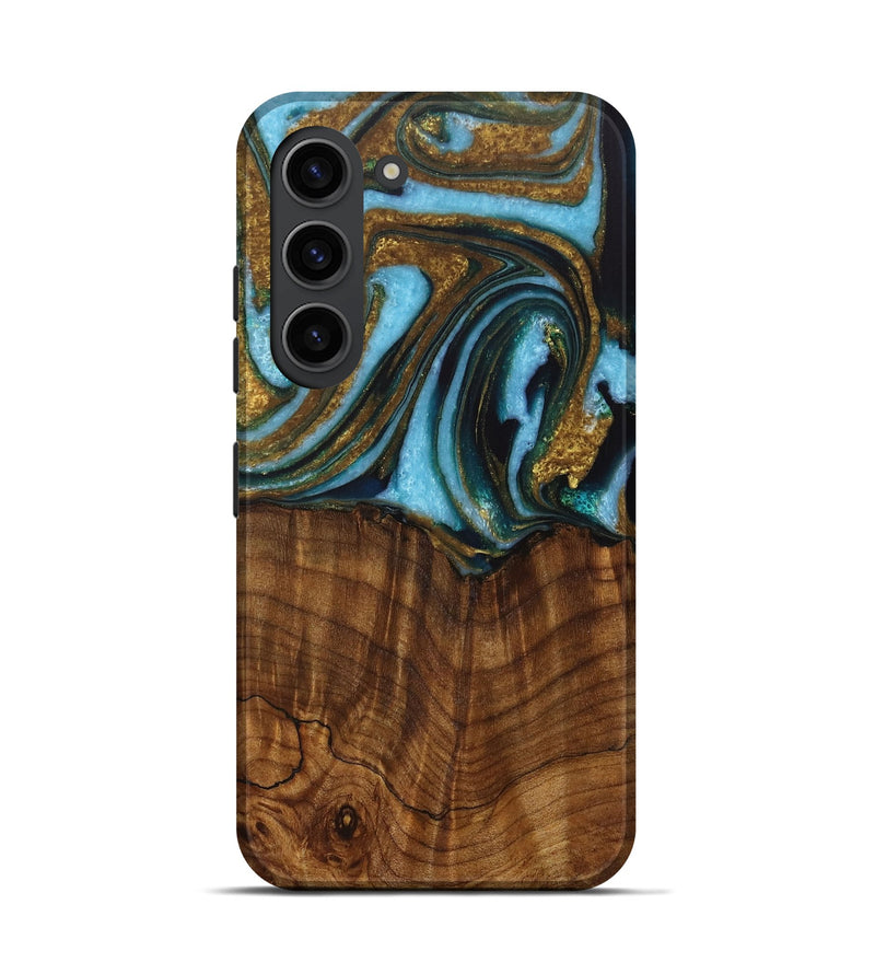 Galaxy S23 Wood Live Edge Phone Case - Roobbie (Teal & Gold, 730340)