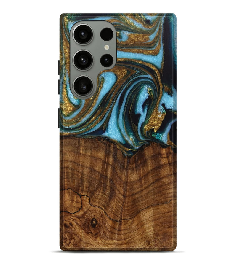 Galaxy S23 Ultra Wood Live Edge Phone Case - Roobbie (Teal & Gold, 730340)