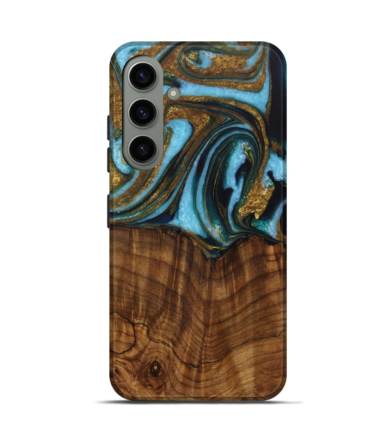 Galaxy S24 Wood Live Edge Phone Case - Roobbie (Teal & Gold, 730340)