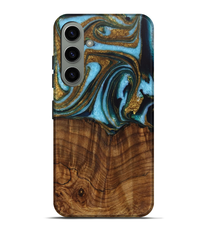 Galaxy S24 Plus Wood Live Edge Phone Case - Roobbie (Teal & Gold, 730340)