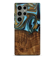 Galaxy S24 Ultra Wood Live Edge Phone Case - Roobbie (Teal & Gold, 730340)