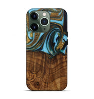 iPhone 13 Pro Wood Live Edge Phone Case - Roobbie (Teal & Gold, 730340)