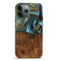 iPhone 13 Pro Max Wood Live Edge Phone Case - Roobbie (Teal & Gold, 730340)