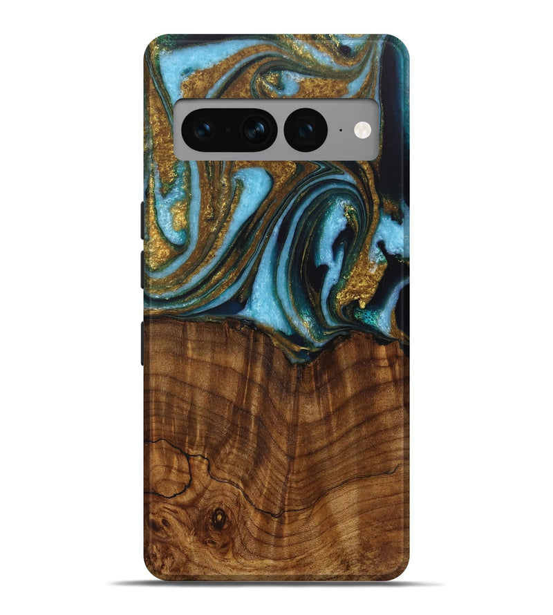 Pixel 7 Pro Wood Live Edge Phone Case - Roobbie (Teal & Gold, 730340)