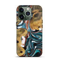 iPhone 13 Pro Wood Live Edge Phone Case - Tracy (Teal & Gold, 730347)