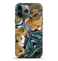 iPhone 13 Pro Max Wood Live Edge Phone Case - Tracy (Teal & Gold, 730347)