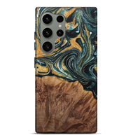 Galaxy S24 Ultra Wood Live Edge Phone Case - Fanni (Teal & Gold, 730350)