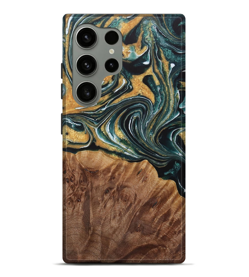 Galaxy S24 Ultra Wood Live Edge Phone Case - Fanni (Teal & Gold, 730350)