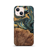 iPhone 13 mini Wood Live Edge Phone Case - Fanni (Teal & Gold, 730350)