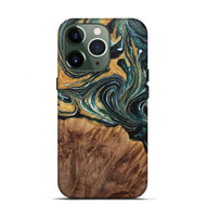 iPhone 13 Pro Wood Live Edge Phone Case - Fanni (Teal & Gold, 730350)