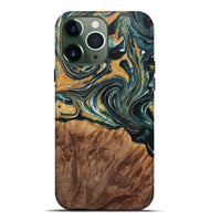 iPhone 13 Pro Max Wood Live Edge Phone Case - Fanni (Teal & Gold, 730350)