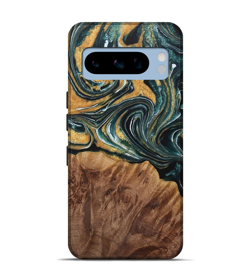 Pixel 8 Pro Wood Live Edge Phone Case - Fanni (Teal & Gold, 730350)