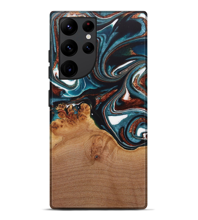 Galaxy S22 Ultra Wood Live Edge Phone Case - Ynez (Teal & Gold, 730351)