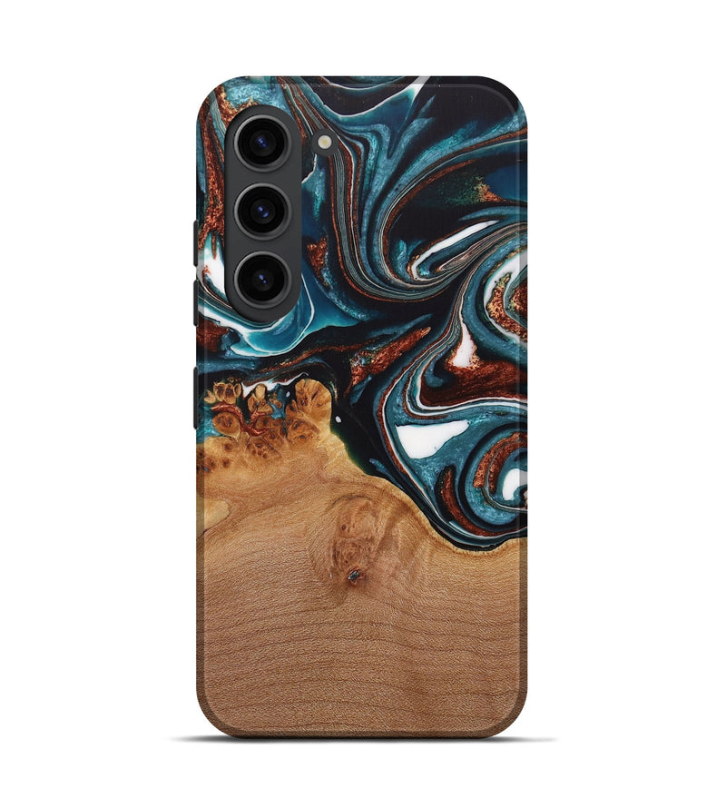 Galaxy S23 Wood Live Edge Phone Case - Ynez (Teal & Gold, 730351)