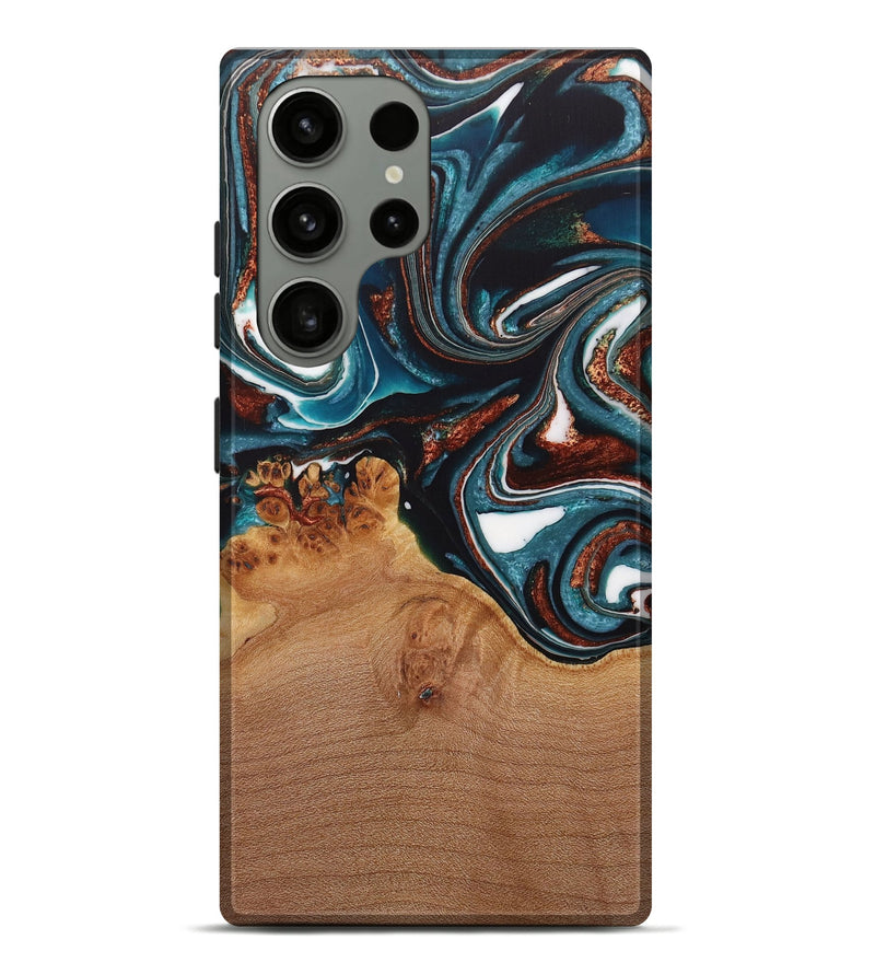 Galaxy S23 Ultra Wood Live Edge Phone Case - Ynez (Teal & Gold, 730351)