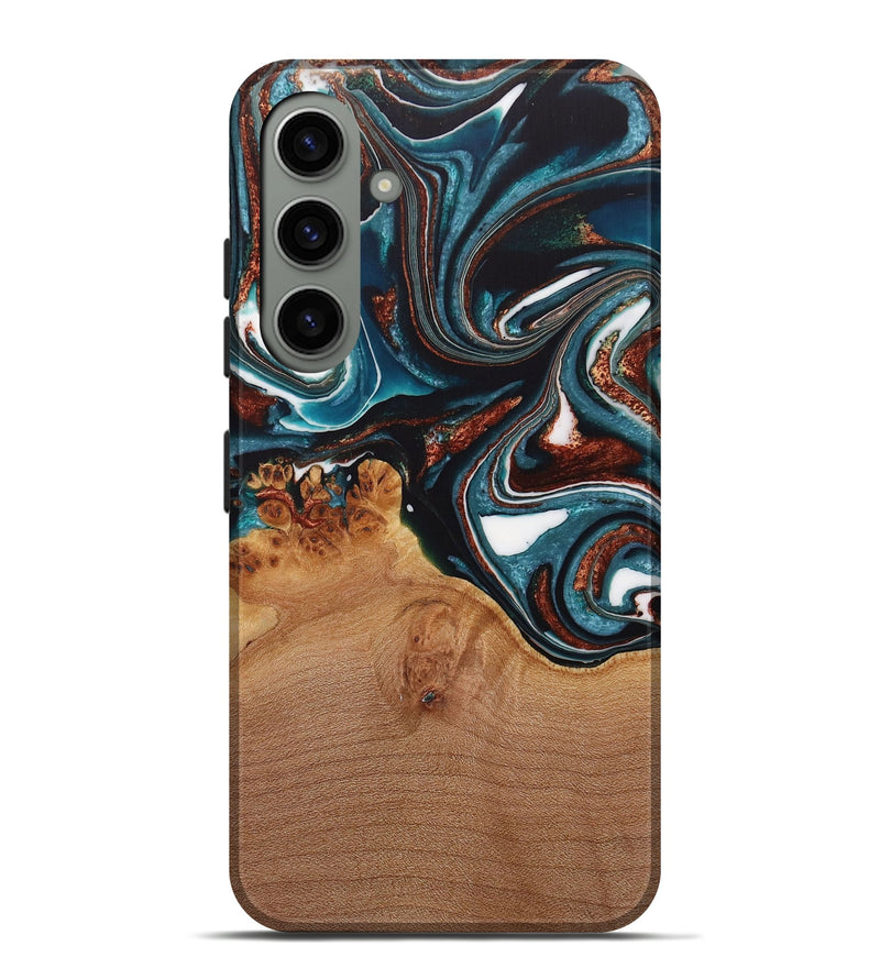 Galaxy S24 Plus Wood Live Edge Phone Case - Ynez (Teal & Gold, 730351)