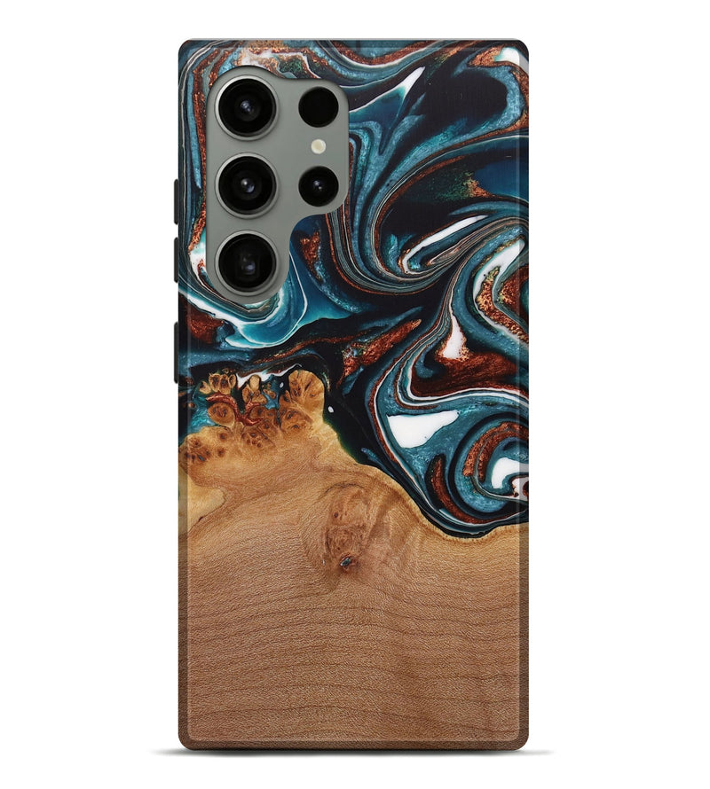 Galaxy S24 Ultra Wood Live Edge Phone Case - Ynez (Teal & Gold, 730351)