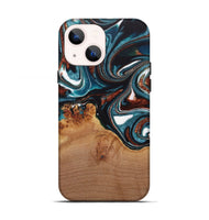 iPhone 13 Wood Live Edge Phone Case - Ynez (Teal & Gold, 730351)