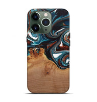 iPhone 13 Pro Wood Live Edge Phone Case - Ynez (Teal & Gold, 730351)