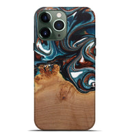 iPhone 13 Pro Max Wood Live Edge Phone Case - Ynez (Teal & Gold, 730351)