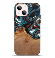 iPhone 14 Plus Wood Live Edge Phone Case - Ynez (Teal & Gold, 730351)