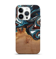 iPhone 15 Pro Wood Live Edge Phone Case - Ynez (Teal & Gold, 730351)