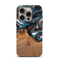 iPhone 16 Pro Wood Live Edge Phone Case - Ynez (Teal & Gold, 730351)