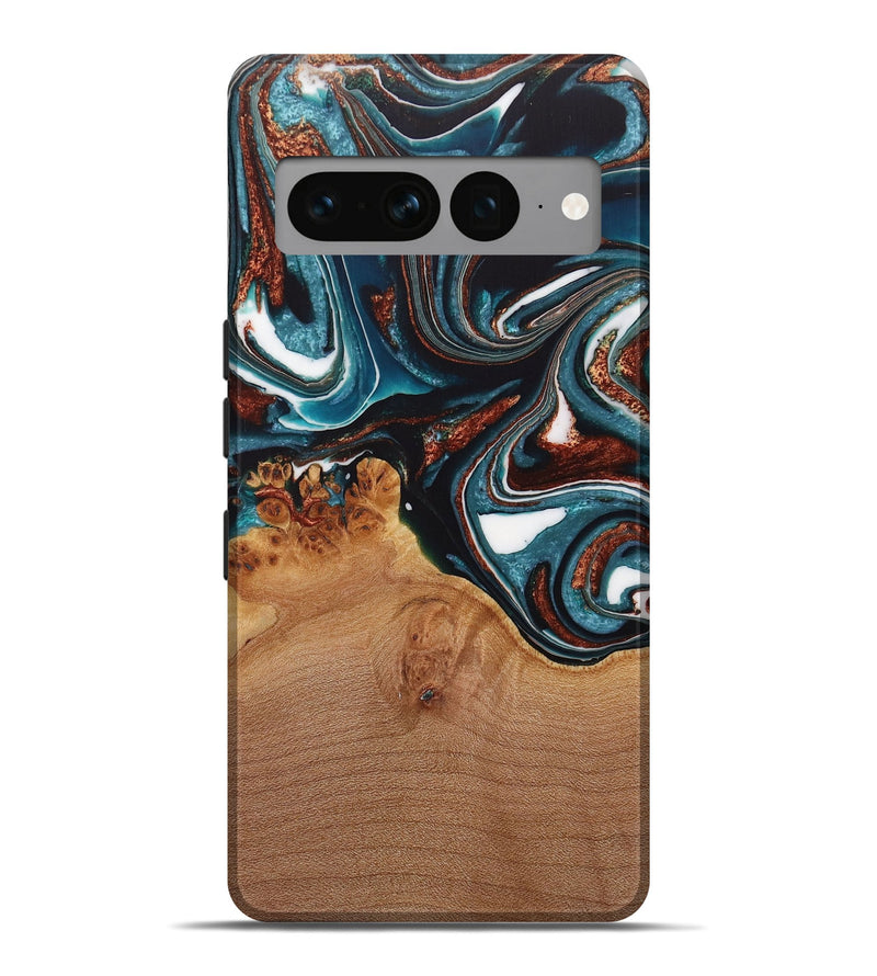 Pixel 7 Pro Wood Live Edge Phone Case - Ynez (Teal & Gold, 730351)